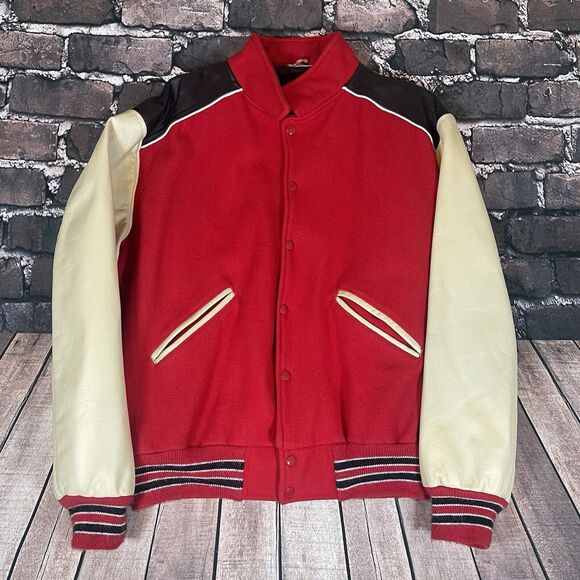 Vintage Howe Athletic Leather Wool Varsity Letterman Jacket Size XL Blank Plain - Picture 1 of 9
